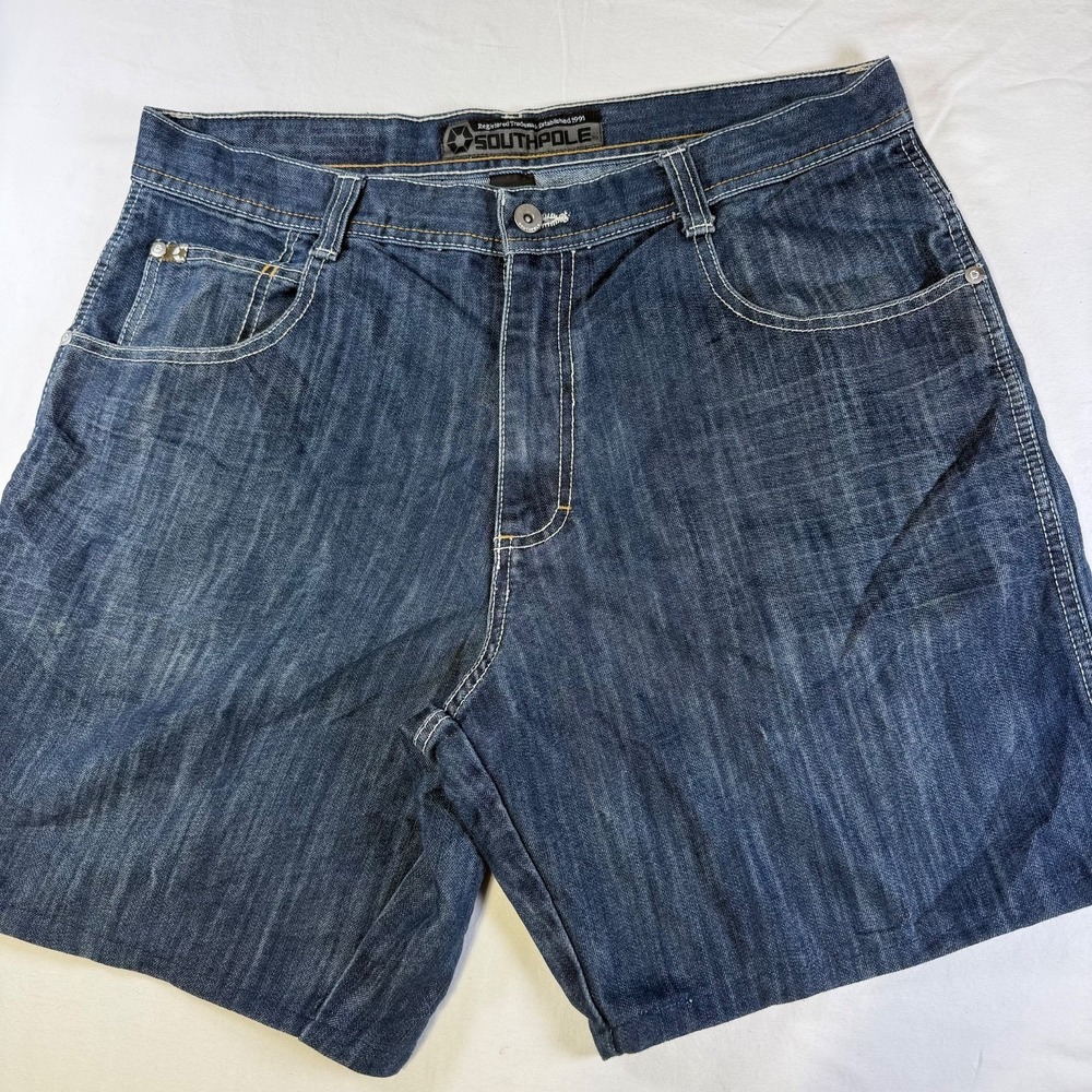 Southpole Denim Shorts Blue Faded Black Label Brown Tab Baggy Jorts Y2K Men's 36
